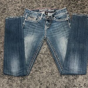 👖❤️Antique Rivet Women's Classic Blue Skinny Jeans